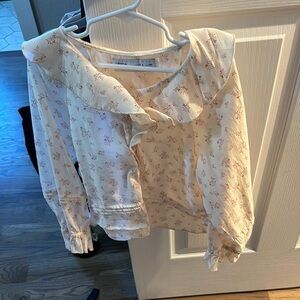 Zara Cream Ruffled Blouse with Peter Pan Collar